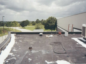 Single-Ply Roofing During Coating Application